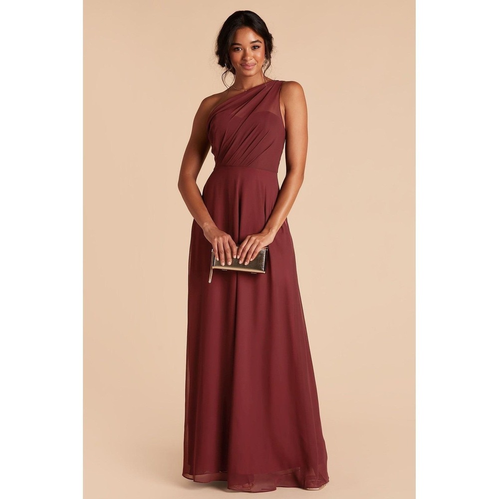 Birdy Grey Kira Chiffon One Shoulder Maxi Dress Cabernet Burgundy Red Size S NEW